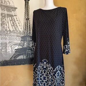White House Black Market Black and Blue Long Sleeve Dress